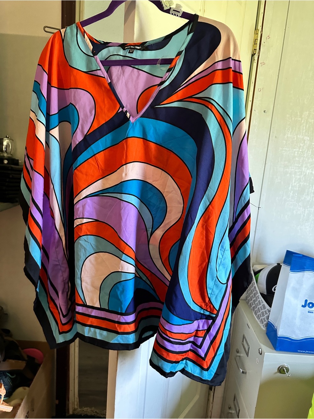 Unique Spectrum Women's Swirl Print Blouse in Orange, Blue & Purple